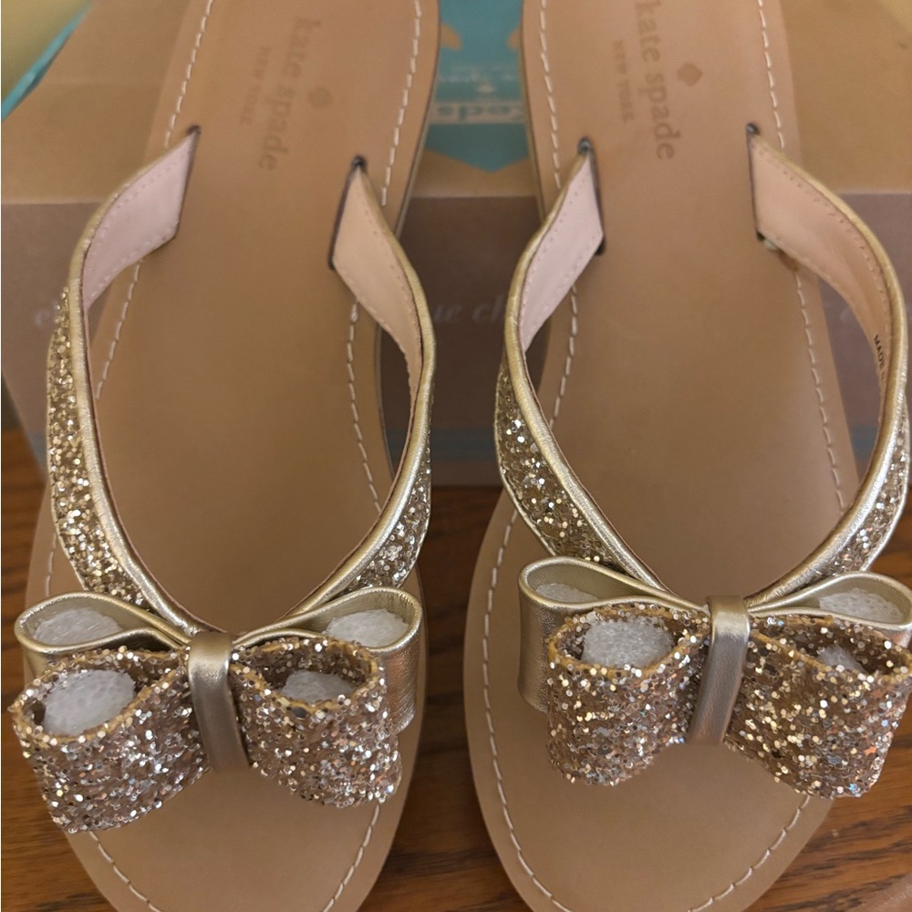 Kate Spade Glittery Gold Bow Sandals